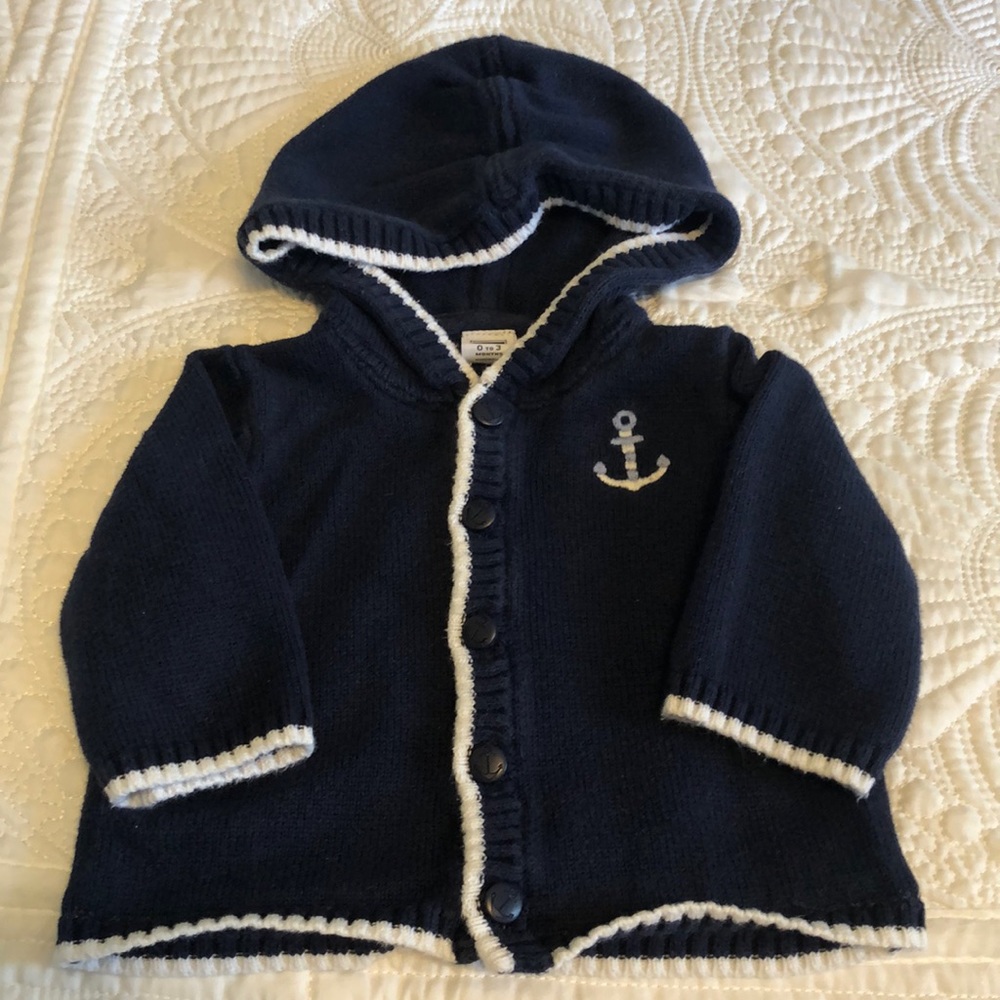 Like new Janie and Jack navy anchor hooded sweater jacket sz 0-3 months